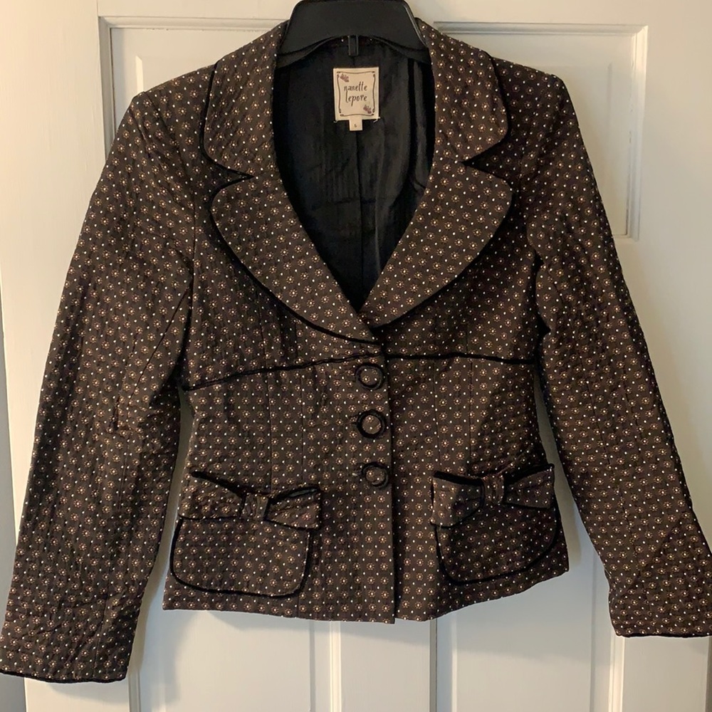 Nanette Lepore Brown Blazer with Cream Polka Dots